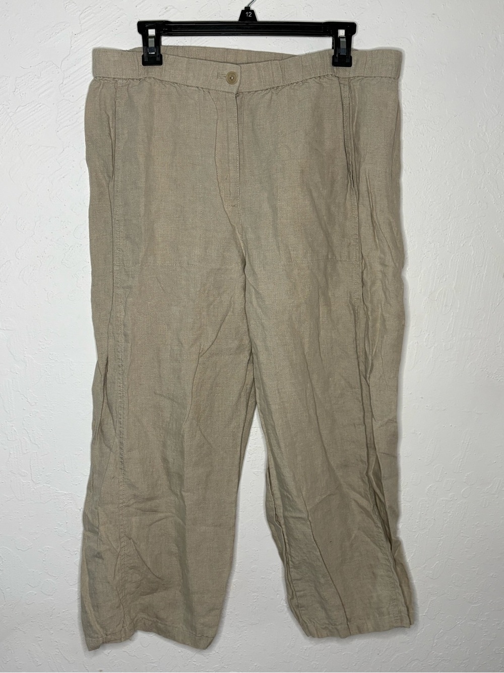 Eileen Fisher Womens Linen Wide Leg Pants Beige Size L Button Hem Minimalist Org